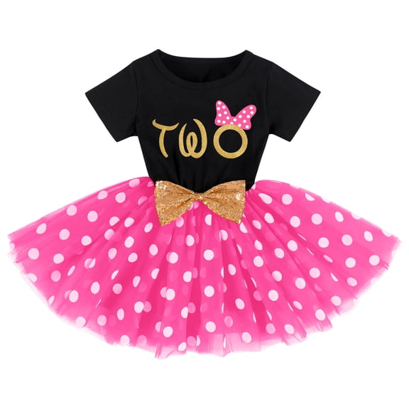 IBTOM CASTLE Baby Girls 1st 2nd Birthday Clothes Mouse Polka Dots One Sequin Tutu Princess Dress Cake Smash