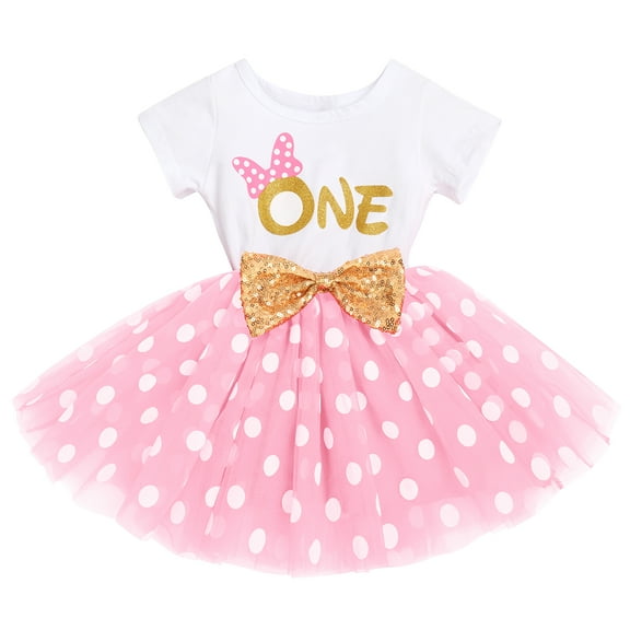 IBTOM CASTLE Baby Girls 1st 2nd Birthday Clothes Mouse Polka Dots One Sequin Tutu Princess Dress Cake Smash 1 Year Pink - Polka Dots