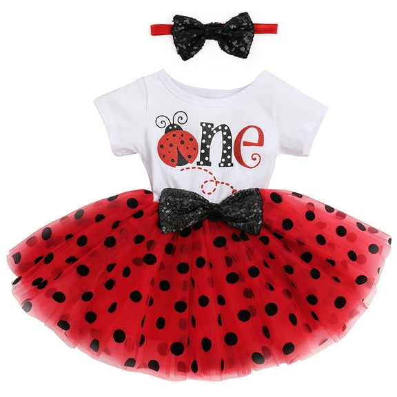IBTOM CASTLE Baby Girls 1st 2nd Birthday Outfit Mouse Polka Dots Tutu Princess Dress with Sequin Headband Clothes Set for Cake Smash Photo Shoot 1 Year Ladybug - Polka Dots