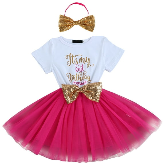 IBTOM CASTLE Baby Girls 1st 2nd Birthday Outfit Mouse Polka Dots Tutu Princess Dress with Sequin Headband Clothes Set for Cake Smash Photo Shoot 2 Years Hot Pink - It's My Birthday