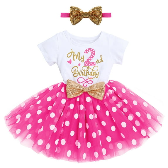 IBTOM CASTLE Baby Girls 1st 2nd Birthday Outfit Mouse Polka Dots Tutu Princess Dress with Sequin Headband Clothes Set for Cake Smash Photo Shoot 2 Years Hot Pink