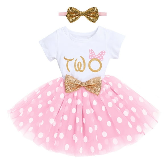 IBTOM CASTLE Baby Girls 1st 2nd Birthday Outfit Mouse Polka Dots Tutu Princess Dress with Sequin Headband Clothes Set for Cake Smash Photo Shoot 2 Years Pink - Polka Dots