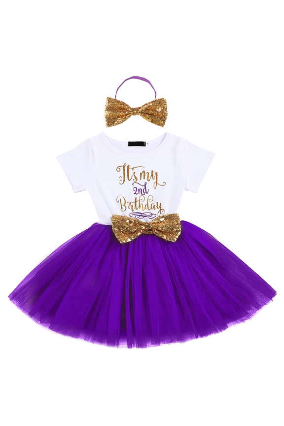 Baby Girls 1st 2nd Birthday Outfit Mouse Polka Dots Tutu Princess Dress with Sequin Headband Clothes Set for Cake Smash Photo Shoot 2 Years Purple - It's My Birthday
