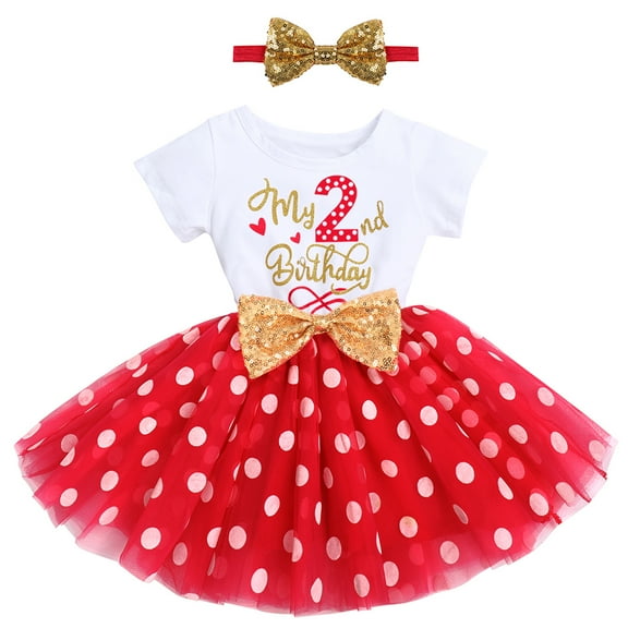 IBTOM CASTLE Baby Girls 1st 2nd Birthday Outfit Mouse Polka Dots Tutu Princess Dress with Sequin Headband Clothes Set for Cake Smash Photo Shoot 2 Years Red