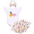 thumbnail image 1 of IBTOM CASTLE Baby Girls 1st Birthday Outfit Bowknot Mermaid Watermelon Strawberry Romper + Ruffled Short Pants + Headband Summer Clothes Set, 3-Piece 12-18 Months Pineapple, 1 of 8