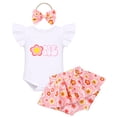 thumbnail image 1 of IBTOM CASTLE Baby Girls 1st Birthday Outfit Bowknot Mermaid Watermelon Strawberry Romper + Ruffled Short Pants + Headband Summer Clothes Set, 3-Piece 12-18 Months Floral, 1 of 8