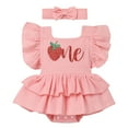 thumbnail image 1 of IBTOM CASTLE Baby Girls 1st Birthday Outfit Watermelon Strawberry One Boho Romper Tutu Dress with Headband for Cake Smash Photo Shoot 12-18 Months Pink - Strawberry, 1 of 8