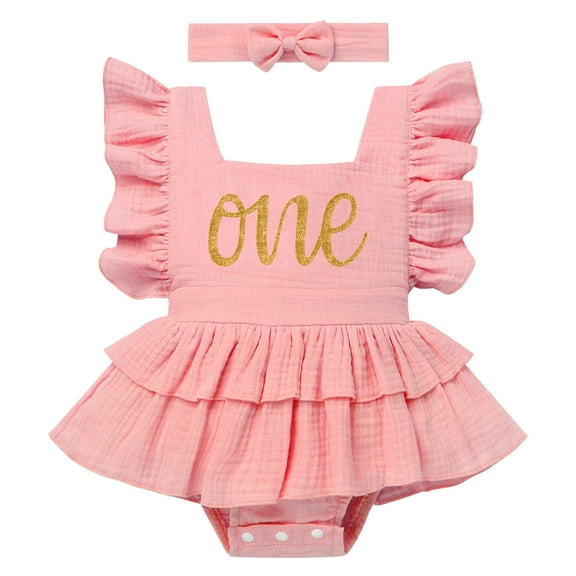IBTOM CASTLE Baby Girls 1st Birthday Outfit Watermelon Strawberry One Boho Romper Tutu Dress with Headband for Cake Smash Photo Shoot 12-18 Months Pink