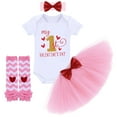 thumbnail image 1 of IBTOM CASTLE Baby Girls My 1st Valentines Easter Outfit Romper Ruffle Tutu Skirt Headband Leg Warmers 4PCS Party Dress Clothes Set 0-6 Months Pink - 1st Valentine's Day, 1 of 8