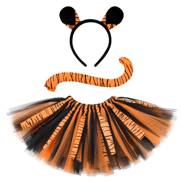 Tiger Costume Set - Ears Headband, Tail, Bowtie & Nose For Halloween, Cosplay, Party