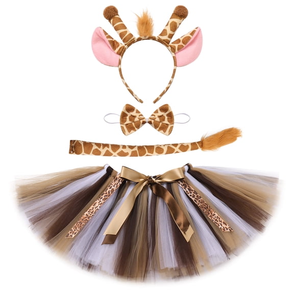 IBTOM CASTLE Toddler Baby Girls Jungle Animal Themed Outfits Tulle Tutu Skirt with Ears Headband Bow Tie Tail Halloween Cosplay Carnival Birthday Party Dress up 1-2 Years Deer-4pcs
