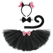 IBTOM CASTLE Toddler Baby Girls Jungle Animal Themed Outfits Tulle Tutu Skirt with Ears Headband Bow Tie Tail Halloween Cosplay Carnival Birthday Party Dress up 7-8 Years Cat-4pcs