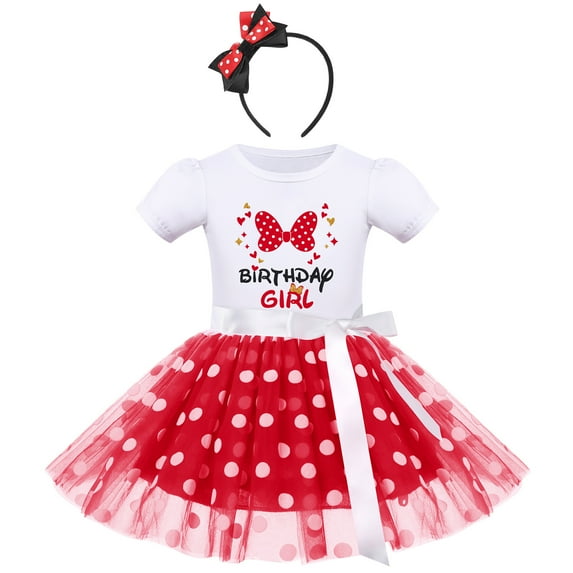 IBTOM CASTLE Baby Girls Birthday Outfit Polka Dots Leotard Dresses Fancy Dance Costume Halloween Cosplay Tutu Dress up with Ears Headband 18-24 Months White+Red-Birthday