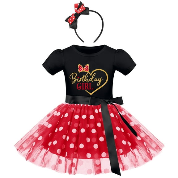 IBTOM CASTLE Baby Girls Birthday Outfit Polka Dots Leotard Dresses Fancy Dance Costume Halloween Cosplay Tutu Dress up with Ears Headband 2-3 Years Black Red-Heart