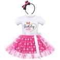 thumbnail image 1 of IBTOM CASTLE Baby Girls Birthday Outfit Polka Dots Leotard Dresses Fancy Dance Costume Halloween Cosplay Tutu Dress up with Ears Headband 3-4 Years White+Hot Pink-Heart, 1 of 8