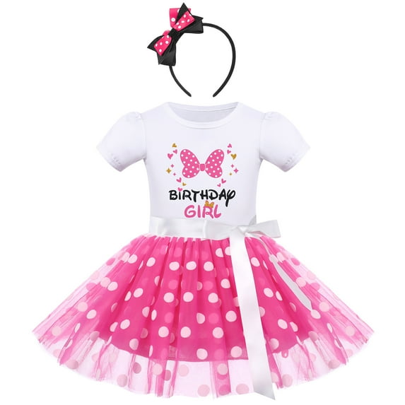 IBTOM CASTLE Baby Girls Birthday Outfit Polka Dots Leotard Dresses Fancy Dance Costume Halloween Cosplay Tutu Dress up with Ears Headband 3-4 Years White+Hot Pink-Birthday