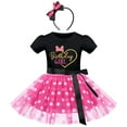 thumbnail image 1 of IBTOM CASTLE Baby Girls Birthday Outfit Polka Dots Leotard Dresses Fancy Dance Costume Halloween Cosplay Tutu Dress up with Ears Headband 5 Years Black+Hot Pink-Heart, 1 of 8