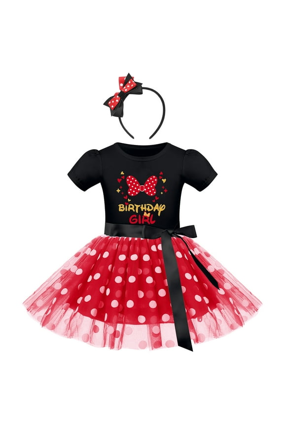 Baby Girls Birthday Outfit Polka Dots Leotard Dresses Fancy Dance Costume Halloween Cosplay Tutu Dress up with Ears Headband 5 Years Black+Red-Birthday