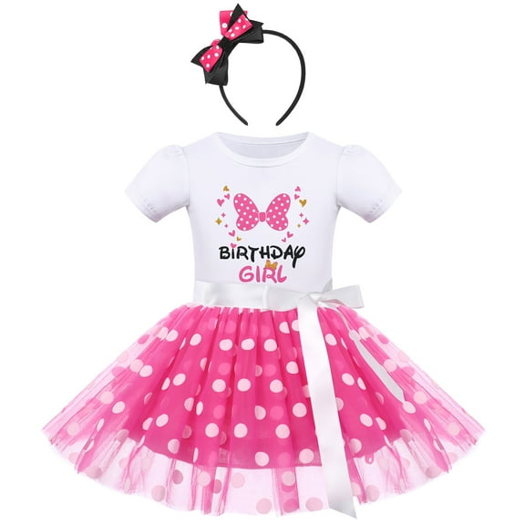 IBTOM CASTLE Baby Girls Birthday Outfit Polka Dots Leotard Dresses Fancy Dance Costume Halloween Cosplay Tutu Dress up with Ears Headband 5 Years White Hot Pink-Birthday