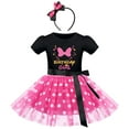 thumbnail image 1 of IBTOM CASTLE Baby Girls Birthday Outfit Polka Dots Leotard Dresses Fancy Dance Costume Halloween Cosplay Tutu Dress up with Ears Headband 6 Years Black+Hot Pink-Birthday, 1 of 8