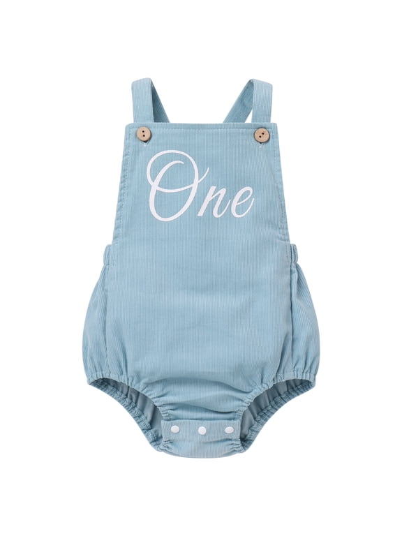 Baby Girls Boys Boho 1st Birthday Outfit Backless Overalls Romper for Cake Smash Photo Shoot 12-18 Months Blue