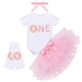 thumbnail image 1 of IBTOM CASTLE Baby Girls Donut One Half 1st/2nd Birthday Outfit Sweet Romper Tutu Dress Leggings Princess Skirt Clothes Set 1 Year Donut White-one, 1 of 8