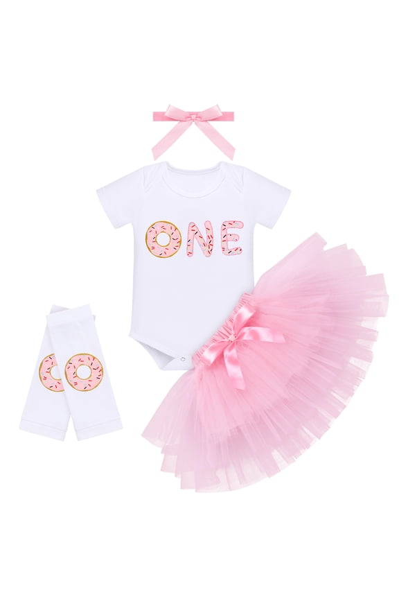 Baby Girls Donut One Half 1st/2nd Birthday Outfit Sweet Romper Tutu Dress Leggings Princess Skirt Clothes Set 1 Year Donut White-one