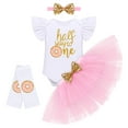 thumbnail image 1 of IBTOM CASTLE Baby Girls Donut One Half 1st/2nd Birthday Outfit Sweet Romper Tutu Dress Leggings Princess Skirt Clothes Set 6 Months Donut Gold-half way to one, 1 of 8