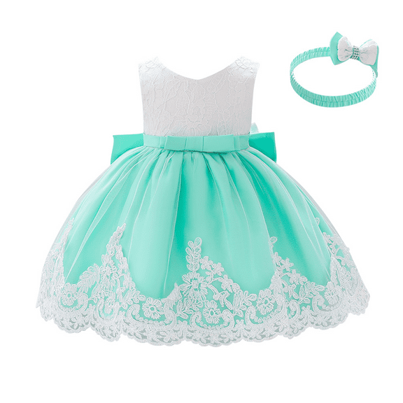 IBTOM CASTLE Baby Girls Formal Dress Lace Bowknot Baptism Embroidery Princess Birthday Wedding Flower Tutu Gown with Headwear 6-9 Months Apple Green