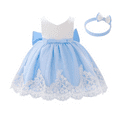 thumbnail image 1 of IBTOM CASTLE Baby Girls Formal Dress Lace Bowknot Baptism Embroidery Princess Birthday Wedding Flower Tutu Gown with Headwear 6-9 Months Blue, 1 of 8
