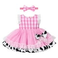 thumbnail image 1 of IBTOM CASTLE Baby Girls Gingham Tutu Dress Sequin Strawberry Cow Print Butterfly Princess Birthday Party Dresses with Headband 2PCS Outfit 12-18 Months Pink - Cow, 1 of 8