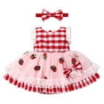 thumbnail image 1 of IBTOM CASTLE Baby Girls Gingham Tutu Dress Sequin Strawberry Cow Print Butterfly Princess Birthday Party Dresses with Headband 2PCS Outfit 4-5 Years Red - Strawberry, 1 of 8