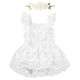 thumbnail image 1 of IBTOM CASTLE Baby Girls Lace Bodysuit Boho Clothes 1st Birthday Cake Smash Outfit Newborn Photography Outfits Summer Sunsuit 6-12 Months White Embroidery Lace, 1 of 8