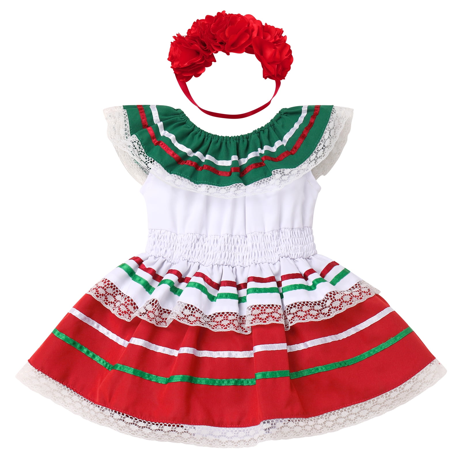 IBTOM CASTLE Baby Girls Mexican Fiesta 1st Birthday Outfit Romper Dress with Flower Headband Summer Cake Smash Photo Shoot 12-18 Months White