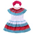 thumbnail image 1 of IBTOM CASTLE Baby Girls Mexican Fiesta 1st Birthday Outfit Romper Dress with Flower Headband Summer Cake Smash Photo Shoot 6-9 Months Light Blue, 1 of 8