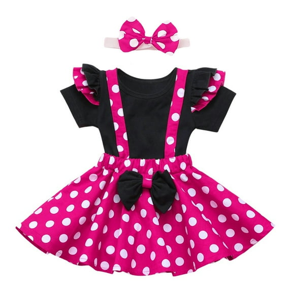 IBTOM CASTLE Baby Girls Polka Dots Tutu Costume Ruffle Short Sleeve Romper with Dot Strap Dress and Headband Princess 1st Birthday Halloween Christmas Party Dress up
