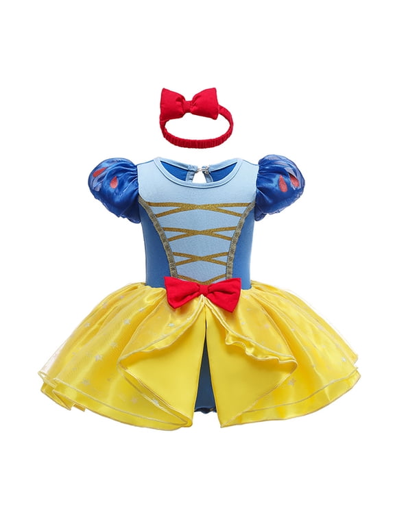 Baby Girls Princess Outfit Halloween Christmas Carnival Cosplay Fancy Dress up Romper + Headband Birthday Party Bodysuit Ballet Dancewear