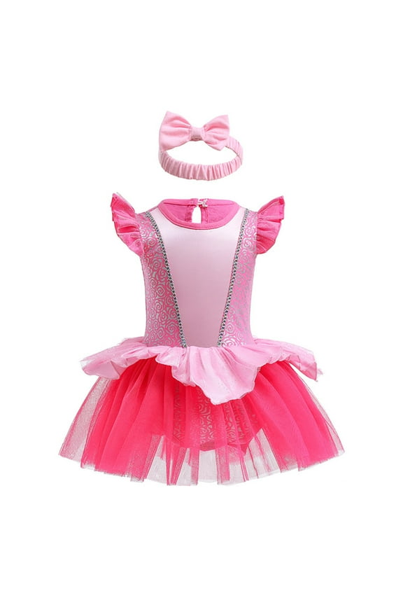 Baby Girls Princess Outfit Halloween Christmas Carnival Cosplay Fancy Dress up Romper + Headband Birthday Party Bodysuit Ballet Dancewear