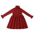 thumbnail image 1 of IBTOM CASTLE Baby Girls Ribbed Knit Sweater Dress Kids Ruffle Long Sleeve Casual Christmas Playwear 6-7 Years Wine Red & Turtleneck, 1 of 8