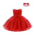 thumbnail image 1 of IBTOM CASTLE Baby Girls Ruffle Layered Tulle Tutu Dress, Bowknot V Back Birthday Party Pageant Formal Infant Gown with Headband 2T Red, 1 of 7