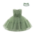 thumbnail image 1 of IBTOM CASTLE Baby Girls Ruffle Layered Tulle Tutu Dress, Bowknot V Back Birthday Party Pageant Formal Infant Gown with Headband Green, 1 of 5