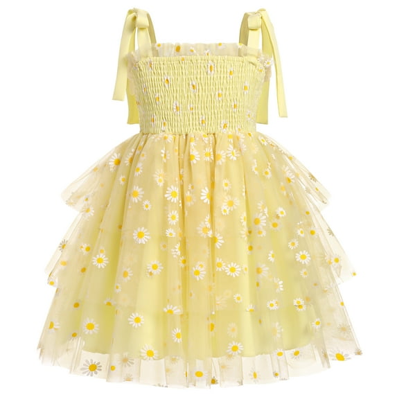 IBTOM CASTLE Baby Girls Tutu Dress Sleeveless Backless Princess Tulle Birthday Party Dresses Sequin Ruffle Summer Sundress 12-18 Months Yellow Daisy