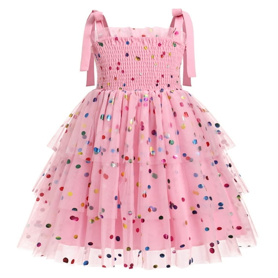 IBTOM CASTLE Baby Girls Tutu Dress Sleeveless Backless Princess Tulle Birthday Party Dresses Sequin Ruffle Summer Sundress 2-3 Years Pink Polka Dots
