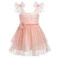 thumbnail image 1 of IBTOM CASTLE Baby Girls Tutu Dress Summer Sleeveless Backless Princess Birthday Party Dresses Sequin Ruffle Tulle Bowknot Sundress 12-18 Months Peach Pink Stars, 1 of 8