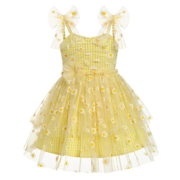 IBTOM CASTLE Baby Girls Tutu Dress Summer Sleeveless Backless Princess Birthday Party Dresses Sequin Ruffle Tulle Bowknot Sundress 12-18 Months Yellow Daisy