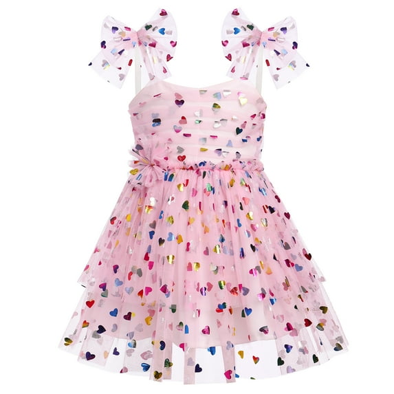 IBTOM CASTLE Baby Girls Tutu Dress Summer Sleeveless Backless Princess Birthday Party Dresses Sequin Ruffle Tulle Bowknot Sundress 3-4 Years Pink Sequins Heart