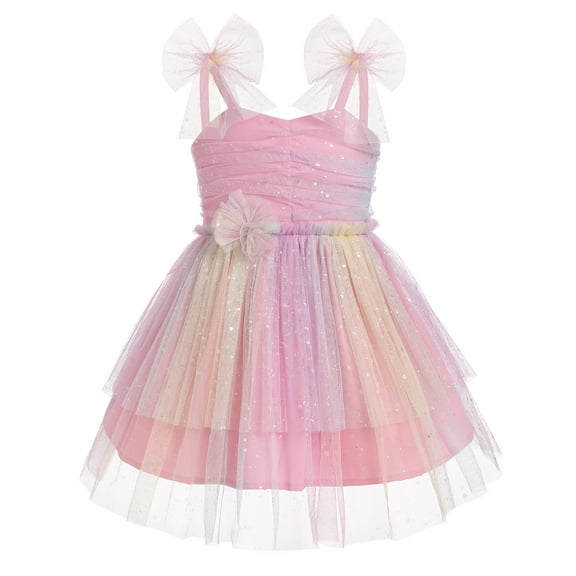 IBTOM CASTLE Baby Girls Tutu Dress Summer Sleeveless Backless Princess Birthday Party Dresses Sequin Ruffle Tulle Bowknot Sundress 6-12 Months Colorful Pink