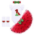 thumbnail image 1 of IBTOM CASTLE Baby Girls Watermelon 1st/2nd Birthday Outfit Princess Ruffle Romper Tutu Skirt Leggings Headband 4pcs Clothes Set 12 Months Red-Number 1, 1 of 8