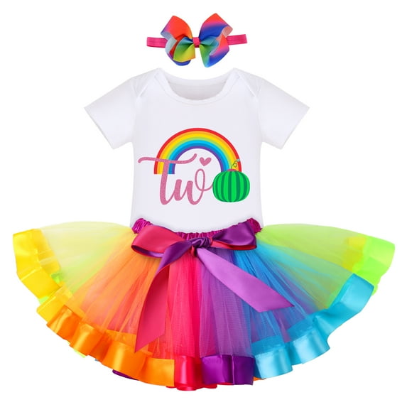 IBTOM CASTLE Baby Girls Watermelon 1st Birthday Outfit Cake Smash Romper Rainbow Tutu Skirt Headband Summer Clothes for Photo Shoot