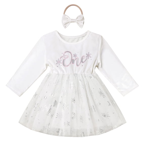 IBTOM CASTLE Baby Girls Winter Snowflake 1st Birthday Outfit Velvet Princess Dress + Headband Christmas Cake Smash Photo Shoot 6-12 Months Pink Snowflake One